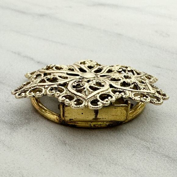 Vintage German Ornate Floral Gold Tone Dress Scarf Clip Filigree ✨ - Picture 7 of 11